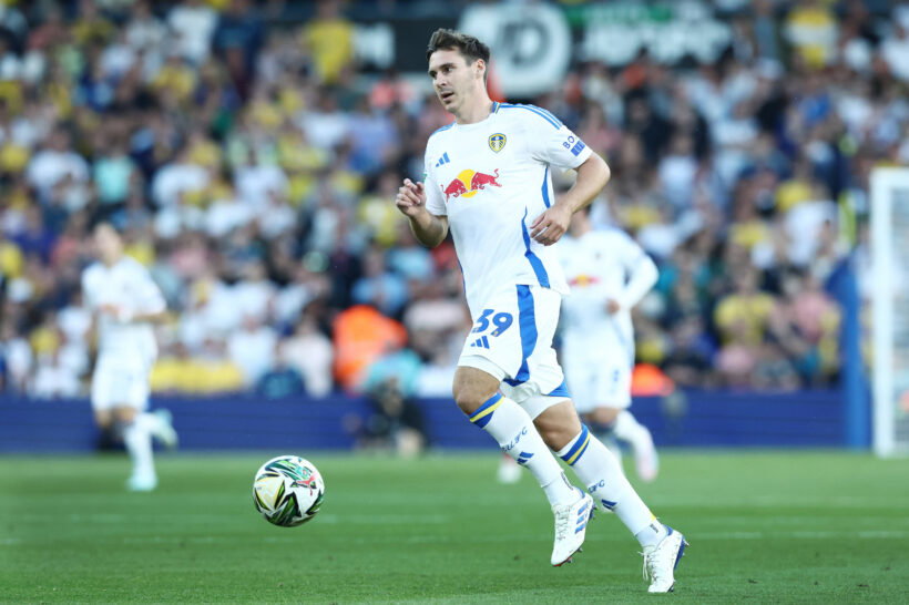 Max Wöber in action for Leeds United, focused and determined during a match.