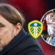 Leeds United manager Daniel Farke, Leeds players in a circular insert.
