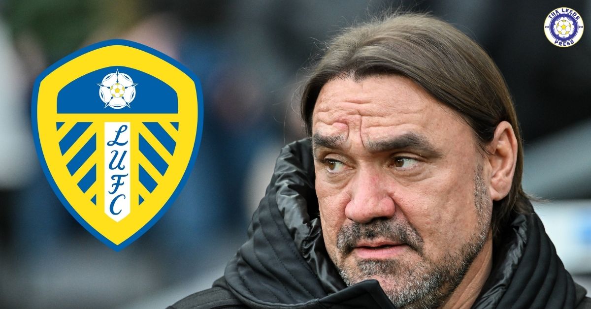 Leeds United manager Daniel Farke looking at the Leeds badge.