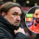 Leeds United manager Daniel Farke, Manchester United manager Ruben Amorim in a circular insert.