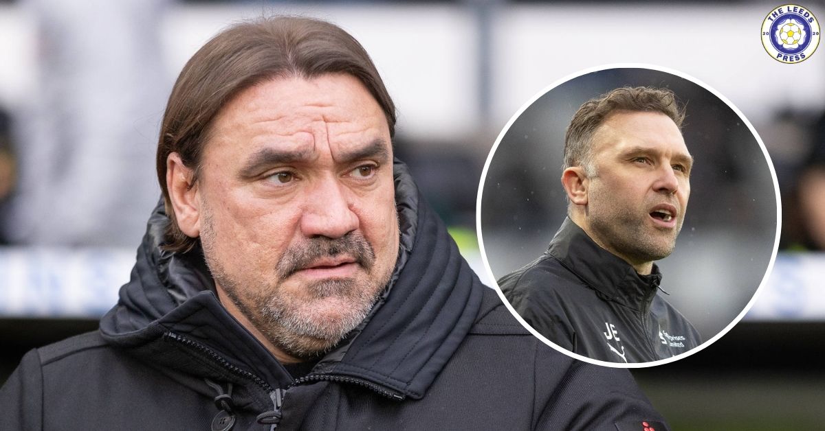 Leeds United manager Daniel Farke, Derby County manager John Eustace in a circular insert.