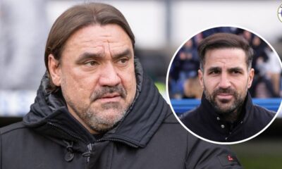 Daniel Farke, Cesc Fabregas in a circular insert.