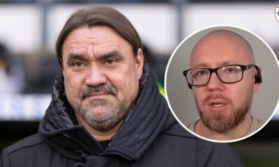 Leeds United manager Daniel Farke, Graham Smyth in a circular insert.