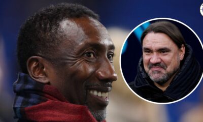 Former Leeds United striker Jimmy Floyd Hasselbaink, Leeds manager Daniel Farke in a circular insert.