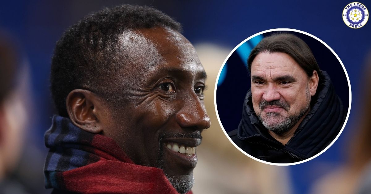 Former Leeds United striker Jimmy Floyd Hasselbaink, Leeds manager Daniel Farke in a circular insert.