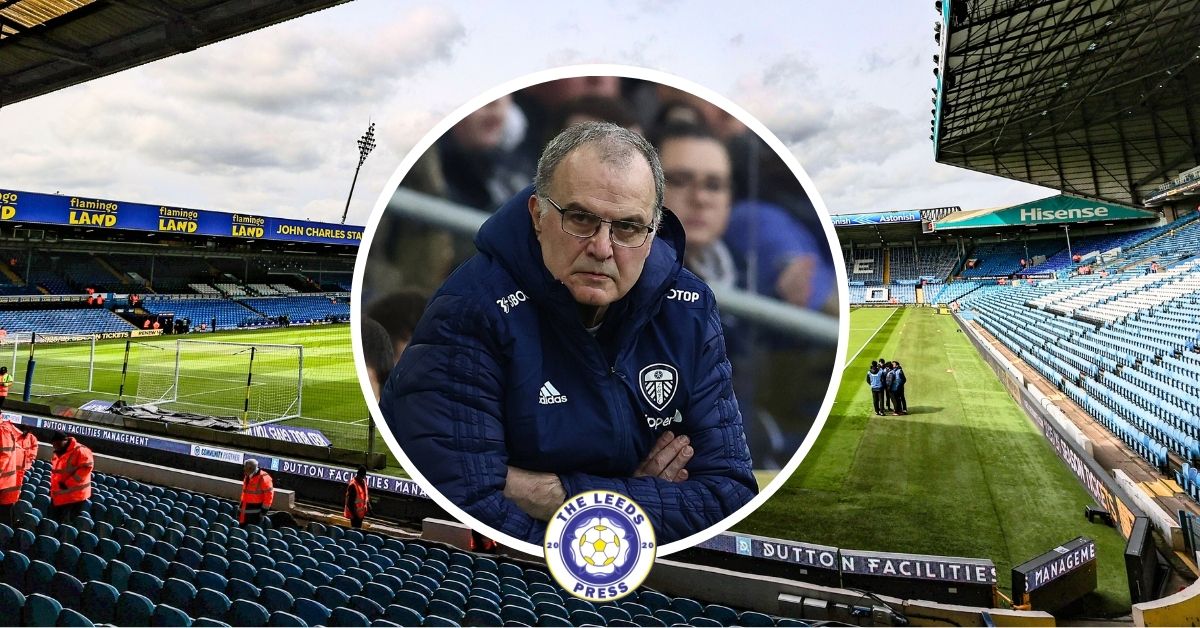 Former Leeds United manager Marcelo Bielsa in a circular insert with Elland Road in the background.