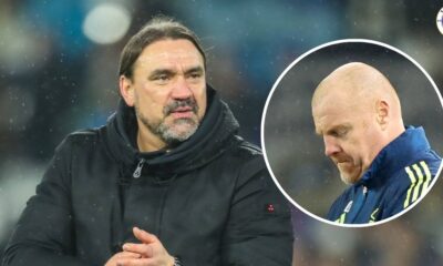 Leeds United manager Daniel Farke, Nottingham Forest manager Sean Dyche in a circular insert.