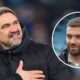 Leeds United manager Daniel Farke, Stuart Dallas in a circular insert.