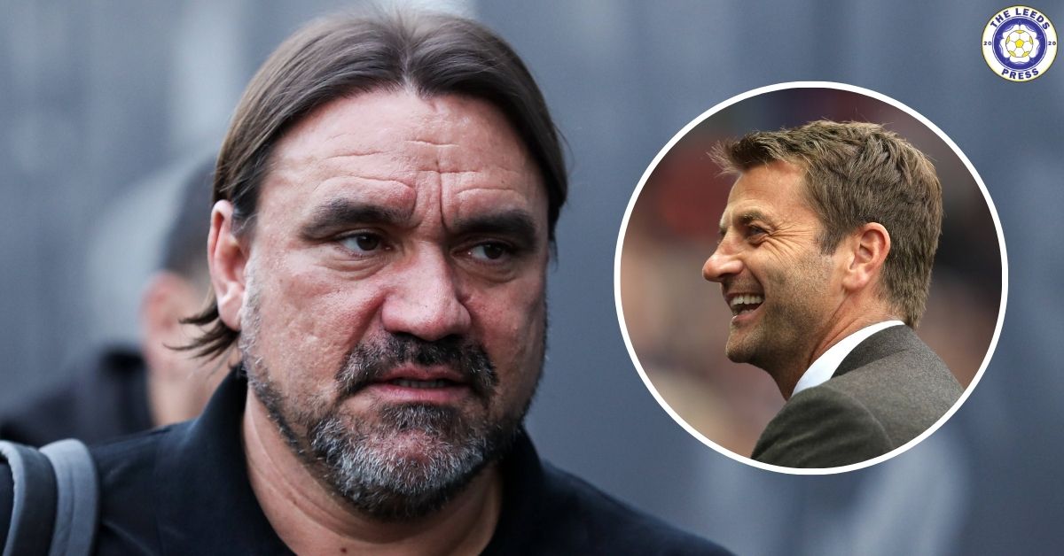 Leeds United manager Daniel Farke, Tim Sherwood in a circular insert.