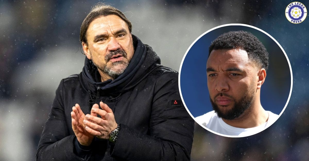 Leeds United manager Daniel Farke, Troy Deeney in a circular insert.