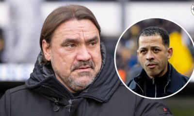 Leeds United manager Daniel Farke, Chelsea manager Liam Rosenior in a circular insert.