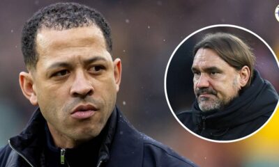 Chelsea manager Liam Rosenior, Leeds United manager Daniel Farke in a circular insert.