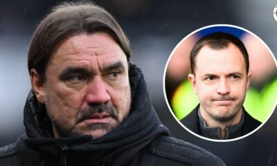 Leeds United manager Daniel Farke, Birmingham City manager Chris Davies in a circular insert.