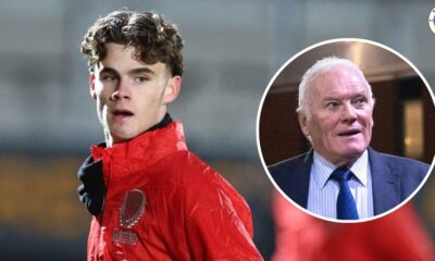 Harry Gray in action for Rotherham, former Leeds United player Eddie Gray in a circular insert.