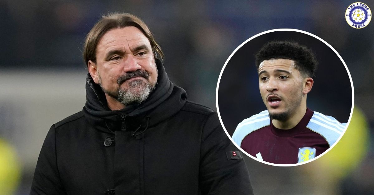 Leeds United manager Daniel Farke, Jadon Sancho in a circular insert.