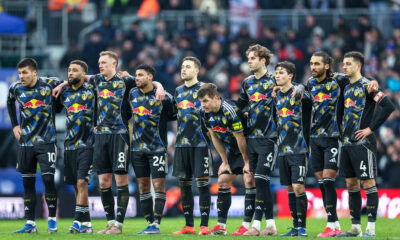 Leeds United players lined up during their penalty shootout against Birmingham City.