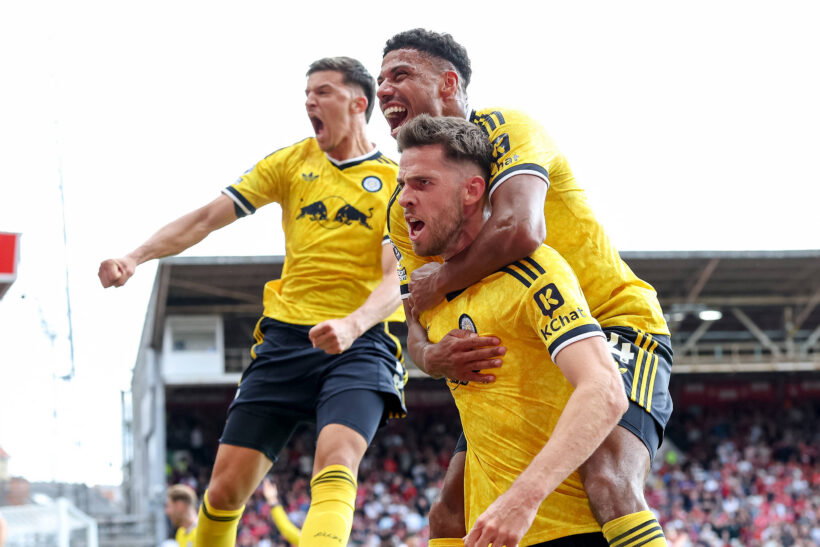 Anton Stach celebrates after scoring the winner against Forest Credit: Imago