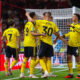 Leeds United players celebrate against Forest